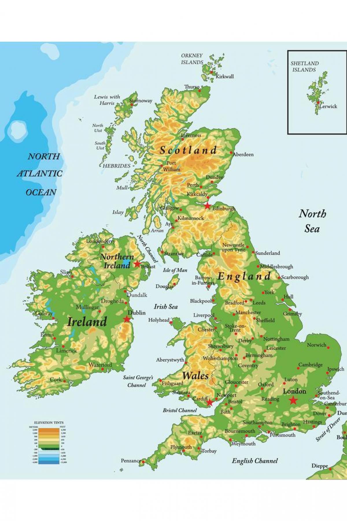 Mountains in United Kingdom (UK) map